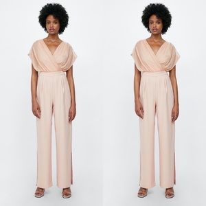 Pink lace contrast Zara jumpsuit - large